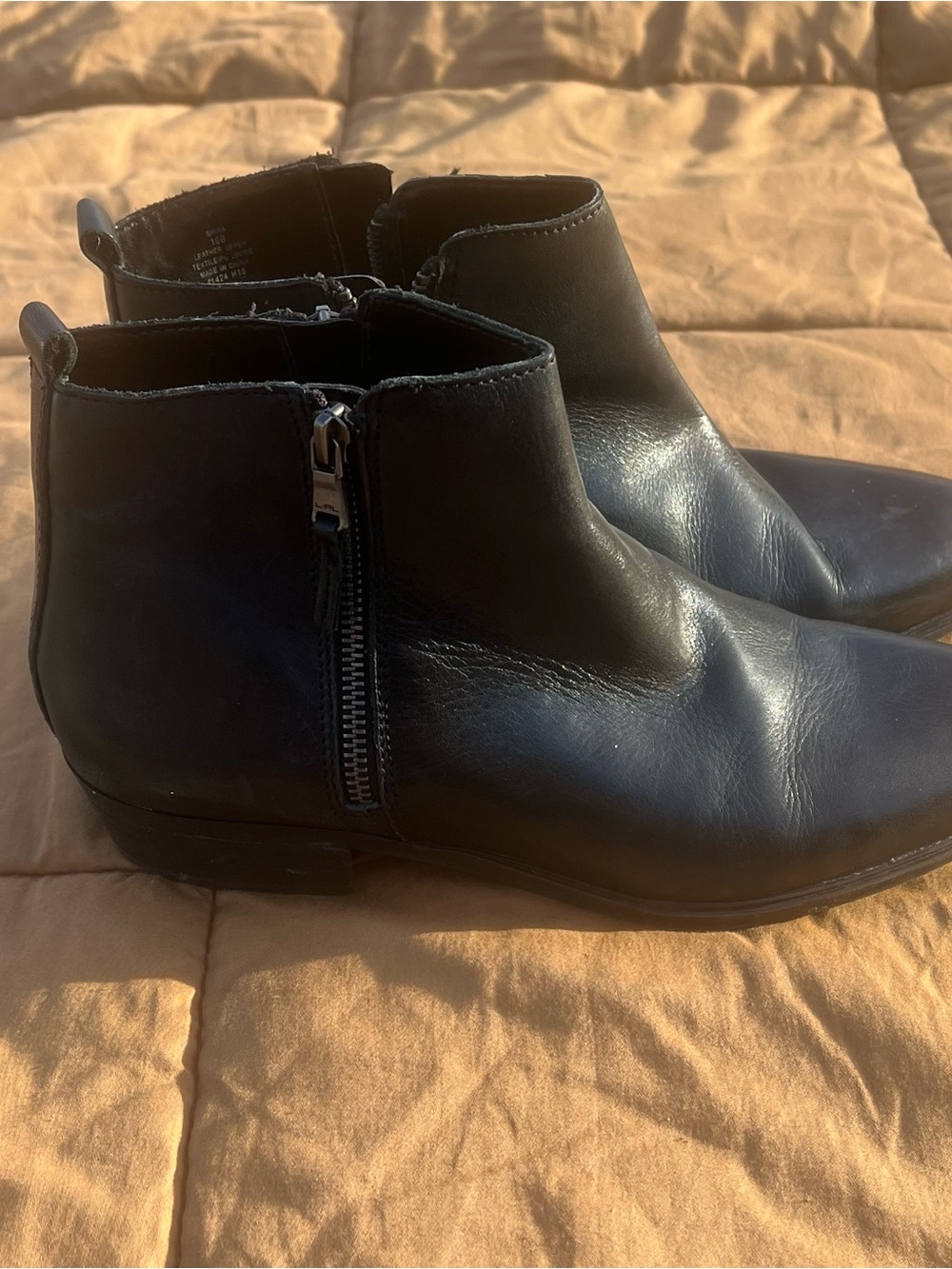 Lauren Ralph Lauren Shira Black Leather Ankle Booties Double Side Zipper Size 10